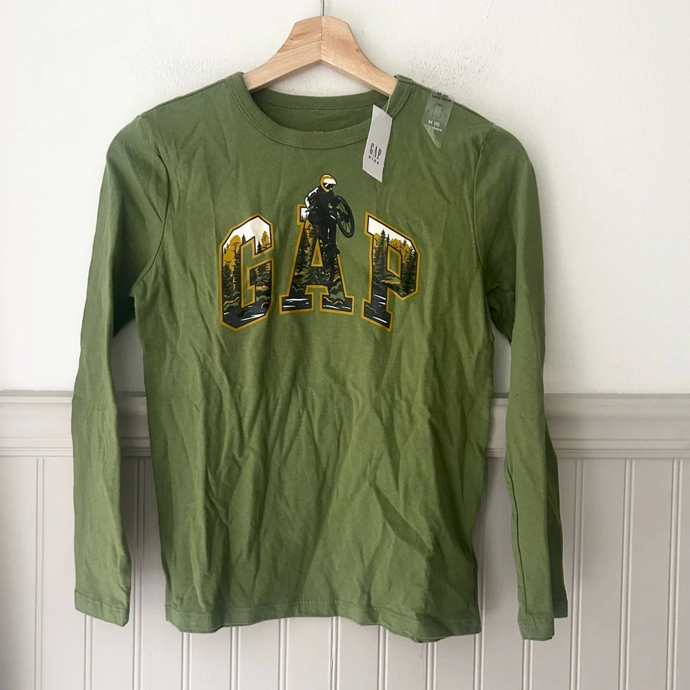 ⭐️ NEW GAP Kids Medium Green Motor-cross Long Sleeve Tee